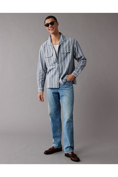 AMERICAN EAGLE قميص AE Linen-Blend Mechanic U-2512-6258-515 - مقاس مريح