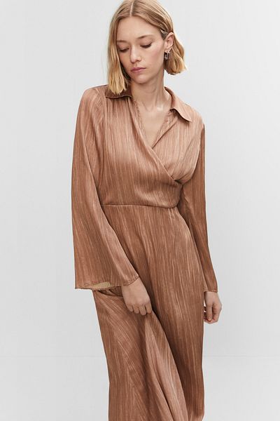 MANGO Woman Saténové košilové šaty - uvolněný střih