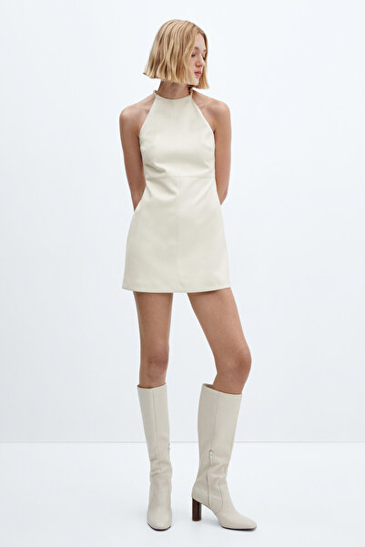 MANGO Neckholder-Kleid mit Ledereffekt