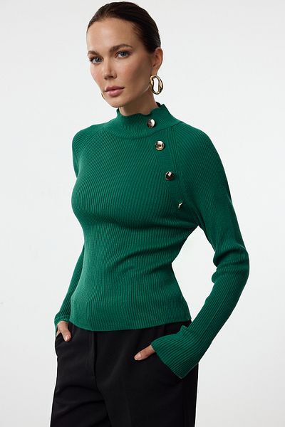 Trendyol Collection Zöld vékony kötöttáru pulóver - gomb részletes TWOAW25KZ00069