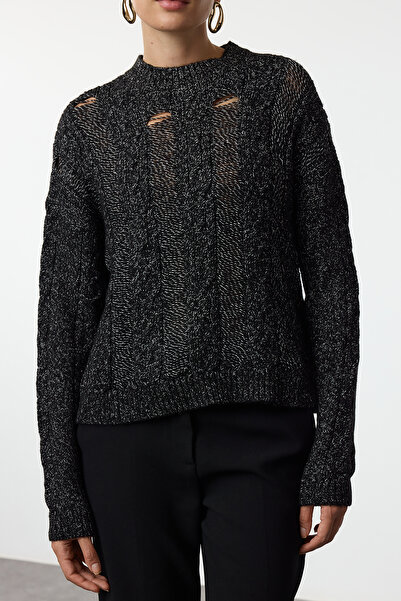 Trendyol Collection Sweter z dzianiny z wzorem Hair Knit w kolorze czarnym - bawełna Twoaw25kz00214