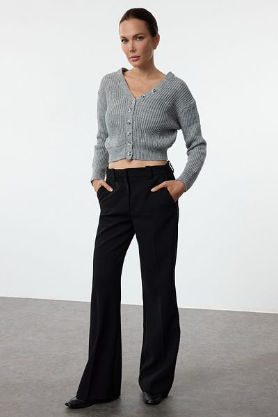 Trendyol Collection V-Neck Anthracite Crop Knitwear Cardigan - Twoaw25Hi00073