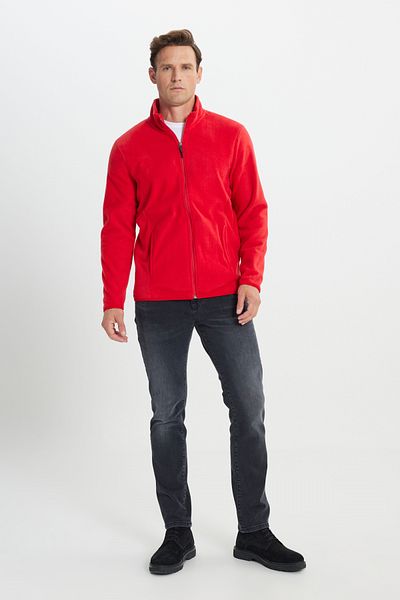 AC&Co / Altınyıldız Classics Ανδρικό κόκκινο μπουφάν Fleece Anti-pilling - Standing Bato Collar, Non Pilling, Standard Fit Φούτερ