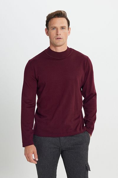 AC&Co / Altınyıldız Classics Claret Red Men's Knitwear Sweater - Standard Fit, Half Turtleneck