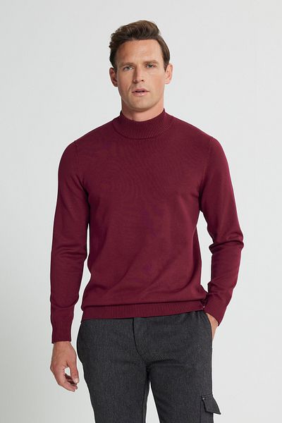 ALTINYILDIZ CLASSICS Weinroter Strickpullover für Herren – Standardpassform, halber Rollkragen