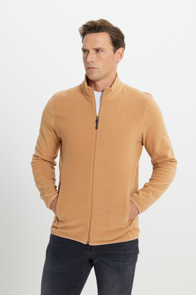 AC&Co / Altınyıldız Classics Ανδρικό φούτερ Caramel Anti-pilling Non Pilling Standard Fit Stand-Up Bato jacket Fleece Jacket