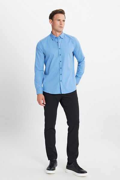 ALTINYILDIZ CLASSICS Blaues Oxford-Flanellhemd für Herren – Winterhemd in Slim Fit, geknöpfter Kragen