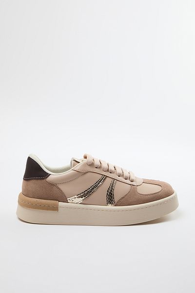 TRENDYOL SHOES Retro Beige Kontrast Schnürsneaker für Damen - Takaw25sn00042