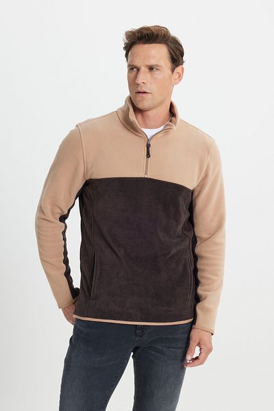 AC&Co / Altınyıldız Classics Αθλητικό φούτερ ανδρικό Milk Coffee-καφέ Standard Fit Normal Cut Καθημερινό Άνετο Διπλό Χρώμα Fleece Αθλητικό Φούτερ