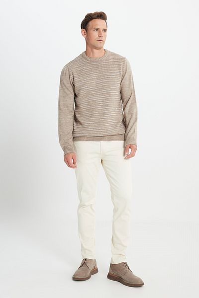 ALTINYILDIZ CLASSICS Ανδρικό πλεκτό πουλόβερ Mink-bone - Standard Fit, Crew Neck, με μοτίβο