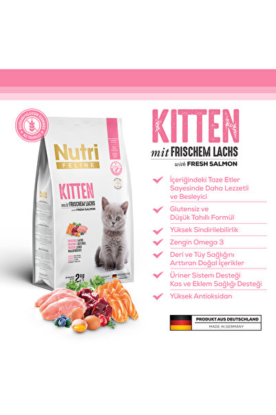 Nutri Feline Kitten Taze Somonlu ve Glutensiz Yavru Kedi Maması 2 kg