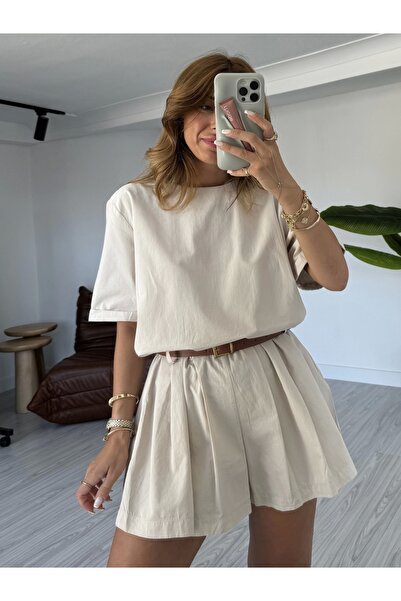 KÜBRA SÖYLEMEZ BOUTİQUE Krem Kemerli Tulum