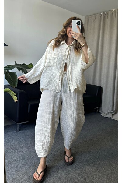 KÜBRA SÖYLEMEZ BOUTİQUE Ecru Glitter Detailed Textured Suit Set