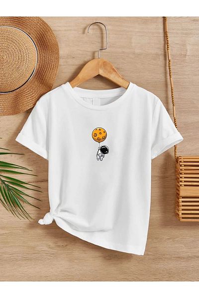 Pink Sky FLYING ASTRONAUT PRINTED KIDS T-SHIRT