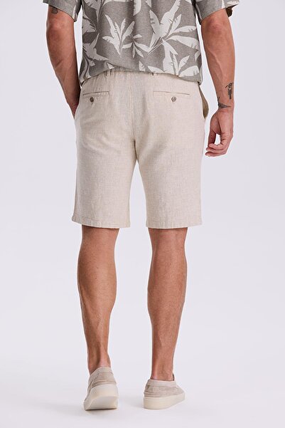 Jakamen Μπεζ Comfort Fit βαμβακερό σορτς με άνετη εφαρμογή από λινό με υφή