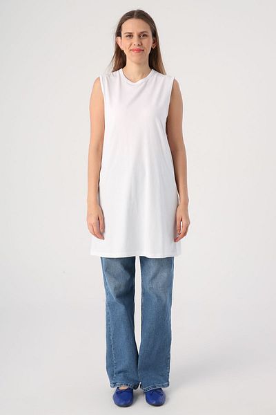 ALLDAY White Cotton Collar Piping Sleeveless Tunic