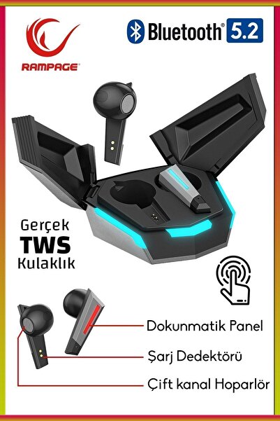 Rampage Rm-Tws02g Tron T17 Mobil+Pc Uyumlu Tws Gaming Oyuncu Mikrofonlu Dokun...