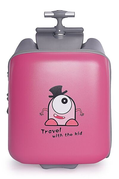 Heybee Luggages Çocuk Valizi Sevimli Canavar Oturulabilir Pembe Seyahat Bavulu