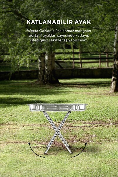 Wexta Galvaniz Portatif Seyyar Ayaklı Mangal Orta Boy (HEDİYELİ)