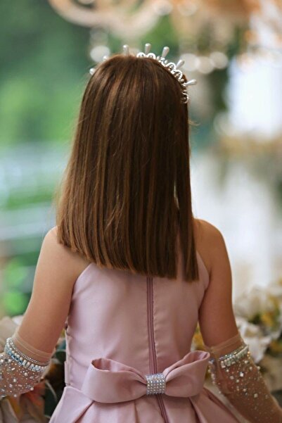 Ribbon kids Kız Çocuk Saten Kumaş Abiye . Kol Eldivenleri, Baş Tacı,