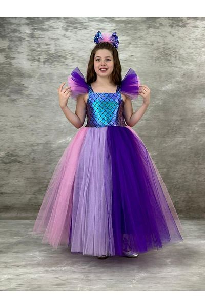 Pumpido Mermaid Sequin Patterned Kids Costume Evening Dress