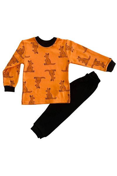 lillia kids Boy's Double Suit - Kangaroo Printed, Long Sleeve 100% Cotton Organic Casual Pajamas Set