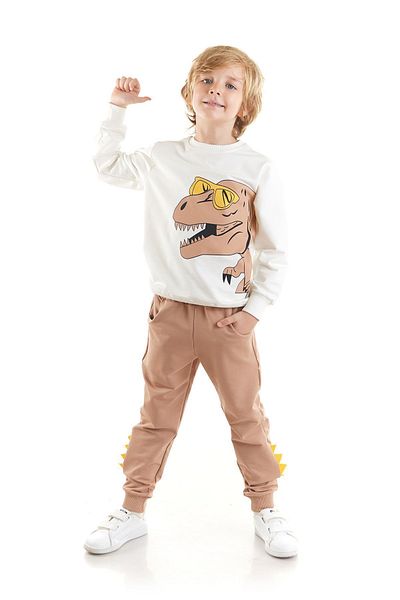 AHENGİM Boy's Dinosaur Printed Sweatshirt and Sweatpants Set 2 Pcs Ak2531