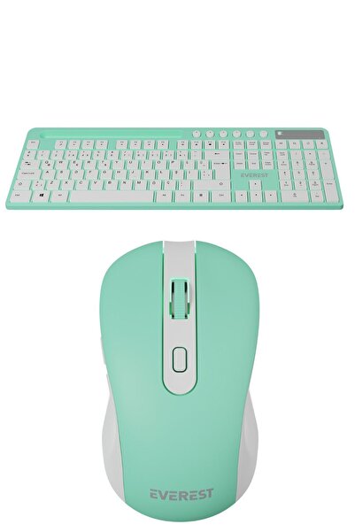 Everest KM-730 Yeşil / Beyaz Kablosuz Tablet / Telefon Uyumlu Q Multimedia Ofis / Yazı Klavye + Mouse Set