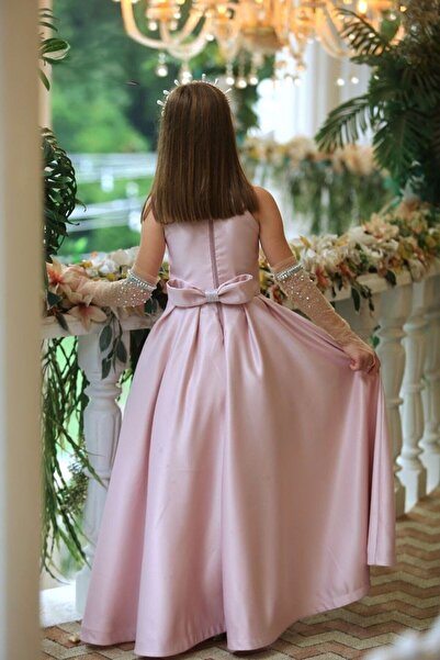 Ribbon kids Kız Çocuk Saten Kumaş Abiye . Kol Eldivenleri, Baş Tacı,