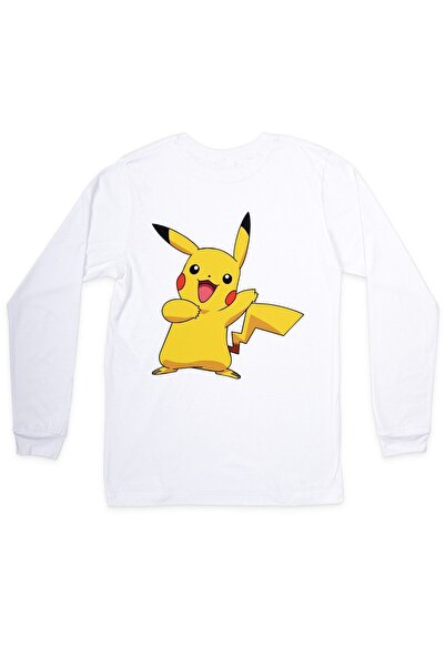 Texclusive بوكيمون بيكاتشو - تي شيرت أبيض للأطفال، كم طويل