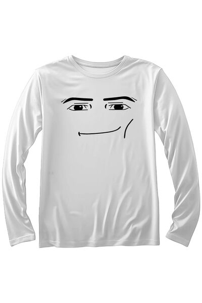Butik Roblox Face Man Uzun Kol Beyaz Çocuk Tişört
