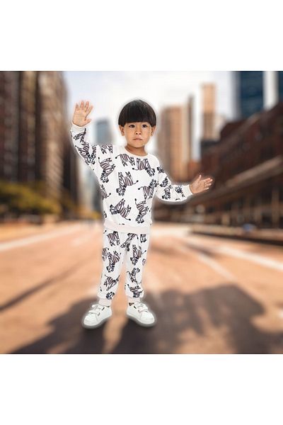 Lolliboomkids Σετ παιδική φόρμα Unisex με σχέδιο Zebra Ecru - 2 κλωστές