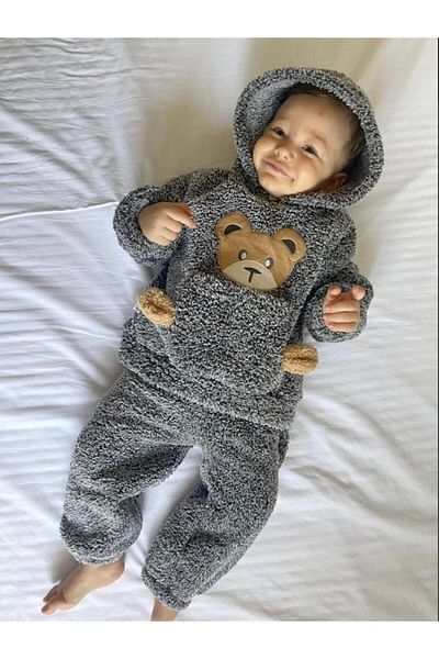MeaShop Plush Teddy Bear Embroidered Hooded Baby & Kids Set / Wellsoft Fleece Fabric
