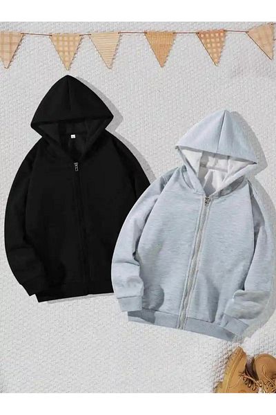 Daxia Printed Hooded Cardigan for Kids - Zippered Pack of 2
