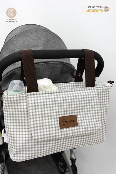 mordesign حقيبة تنظيم عربة الأطفال من سلسلة Gingham المقاومة للماء للأم والطفل - حقيبة العناية الذكية بالكتف