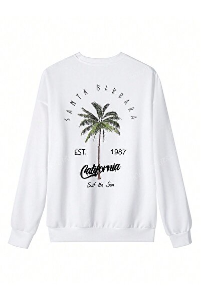 SeusCraft سويت شيرت شتوي للجنسين من سانتا باربرا - أبيض كبير الحجم برقبة دائرية