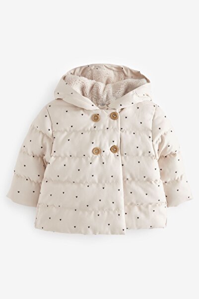 Next Baby Baby Cream Heart Detailed Polar Lined Waterproof Hooded Coat