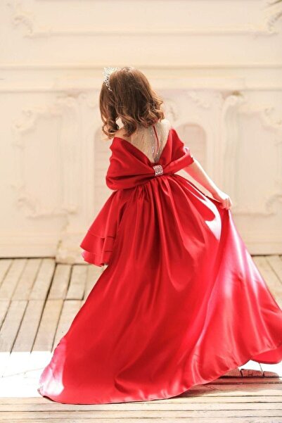 COMO KIDS Shiny Stone Detailed Long Sweep Train Bow Evening Dress