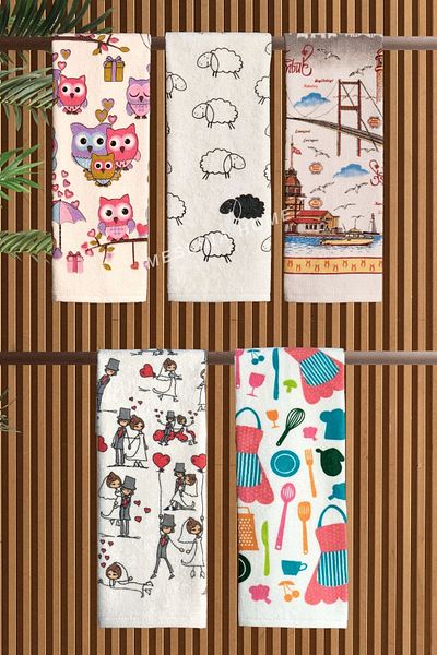 Meslina 5-Piece 30X50 Kitchen Towels - Printed, Drying Cloth and Hand and Face Towels