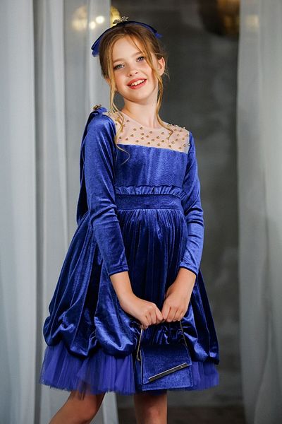Ribbon kids Rochie din catifea cu glugă cu mânecă lungă + cataramă + geantă pentru fetiță