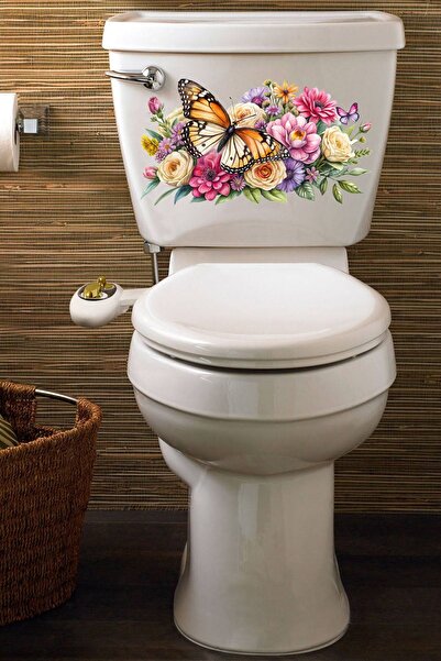 Echo Home Kelebek ve Renkli Güller Temalı Klozet Sticker Banyo Sticker