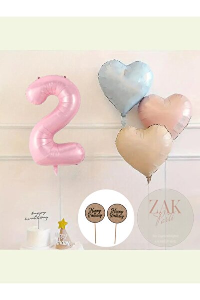 ZEAP Retro Pink Satin Heart Foil Balloon - Birthday Set