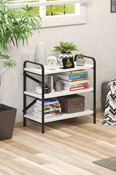 Cosargroup Dekoratif Metal Kitaplık 3 Raflı Dekoratif Kitaplık Dosya Kitap Rafı