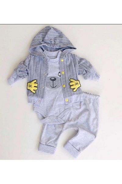 Bilge Bebek 3-Piece Baby Boy Set with Hooded Cardigan1001231