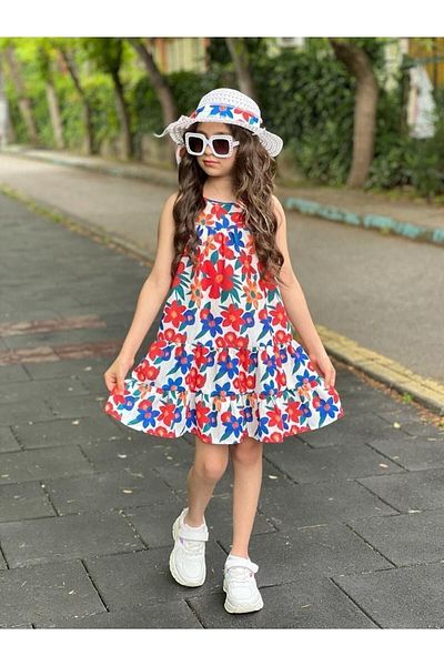 DUDOR KİDS Girl's Floral Hat Dress - Eid