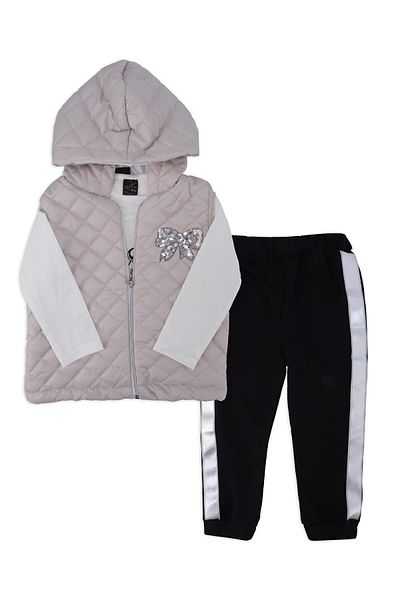 Bebelop Glittery Quilted Tracksuit Set for Girl - Set of 3 with Vest