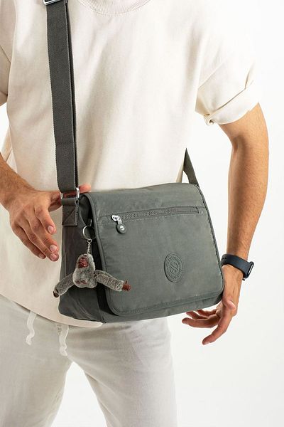 Lifonbag Unisex Grey Crinkle Cross Strap Ανθεκτική Σχολική και Τσάντα ώμου