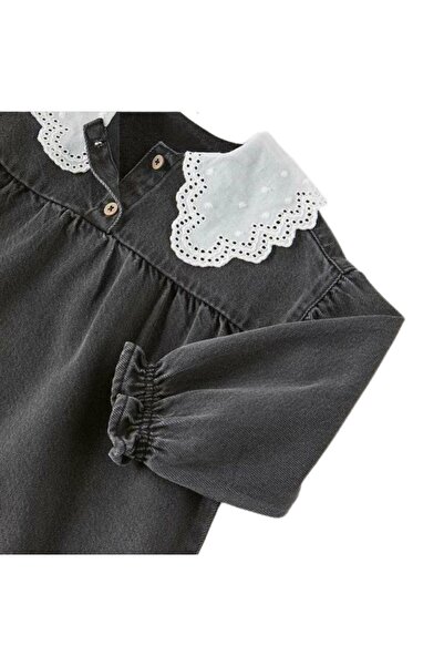 Kids Fata Copil Negru Denim Jeans Pantaloni Rochie