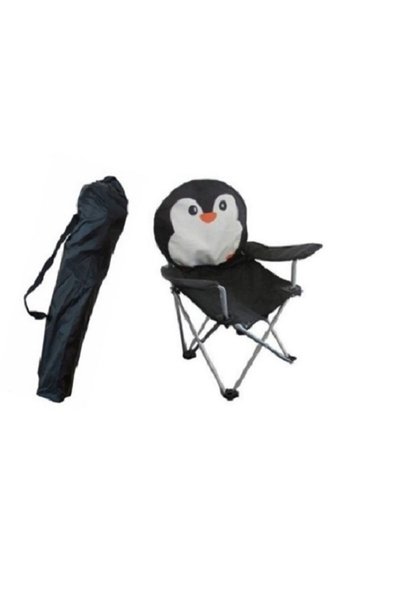 FOUR SEASON Çocuk Katlanır Kamp Plaj Sandalyesi Penguen Siyah Taşıma Çantalı