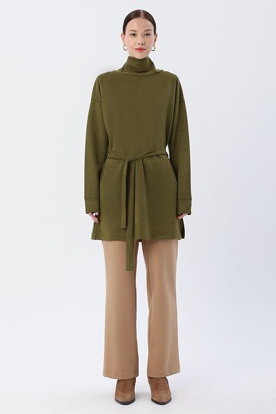 ALLDAY Turtleneck Tunic with Green Belt